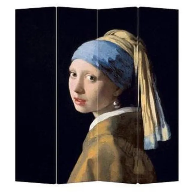 Fine Asianliving Kamerscherm Scheidingswand B160xH180cm 4 Panelen Vermeer Meisje met de Parel Zwart, Multicolour