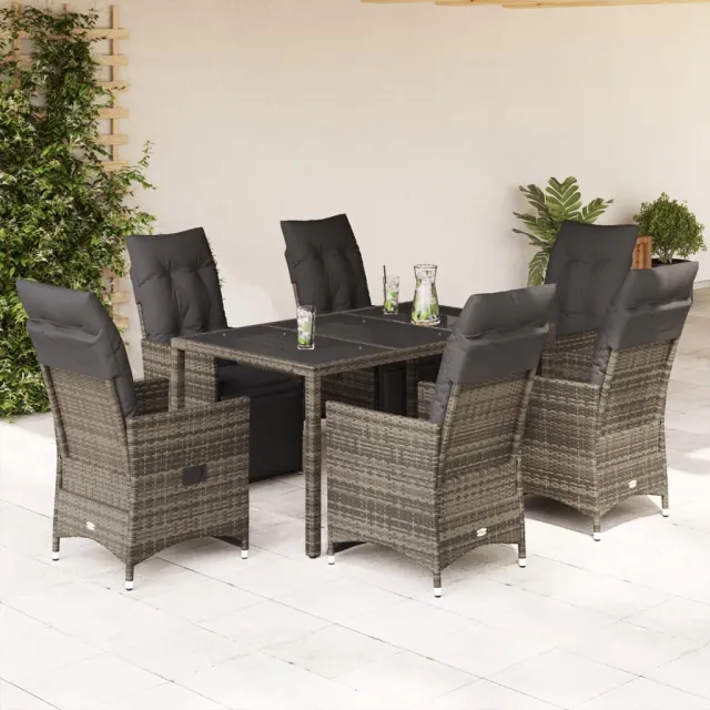 vidaXL 7-delige Bistroset met kussens poly rattan grijs, foto 2