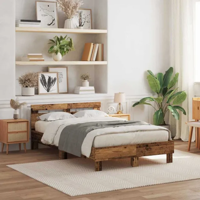 vidaXL Bedframe met hoofdeinde Oudhout 120 x 200 cm Bewerkt hout Bruin