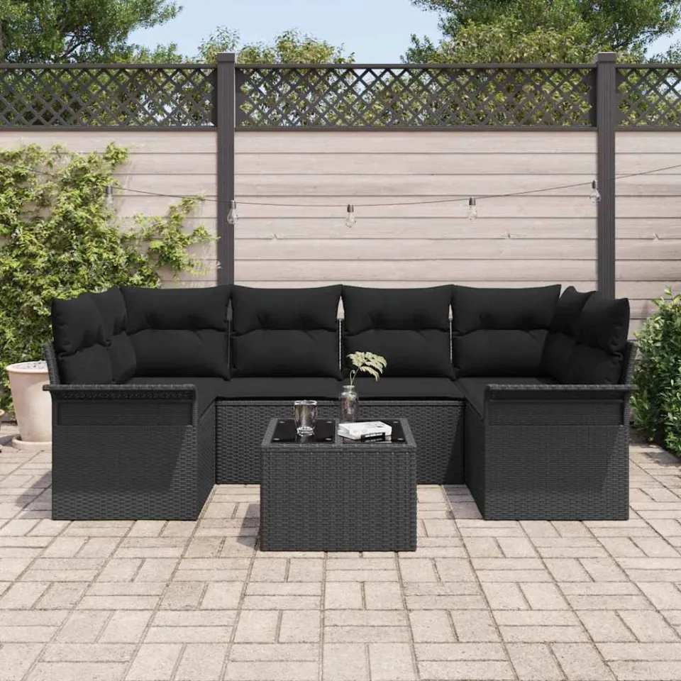 vidaXL Tuin Sofa Set 7 st Zwart poly rattan, foto 2