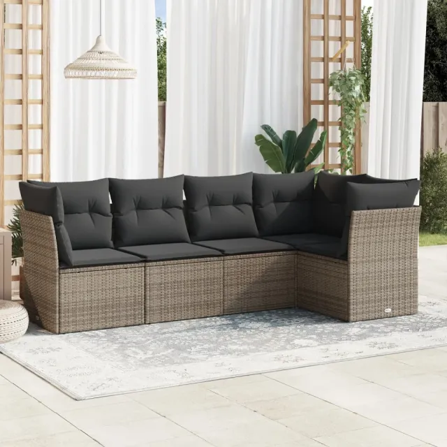 vidaXL 5-delige Loungeset met kussens poly rattan grijs, foto 2
