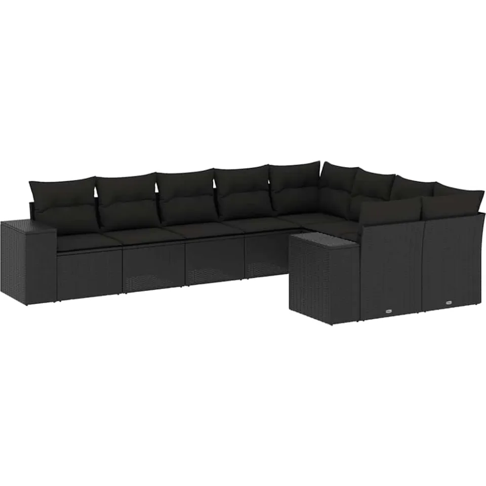 vidaXL 9-delige Loungeset met kussens poly rattan zwart, foto 3