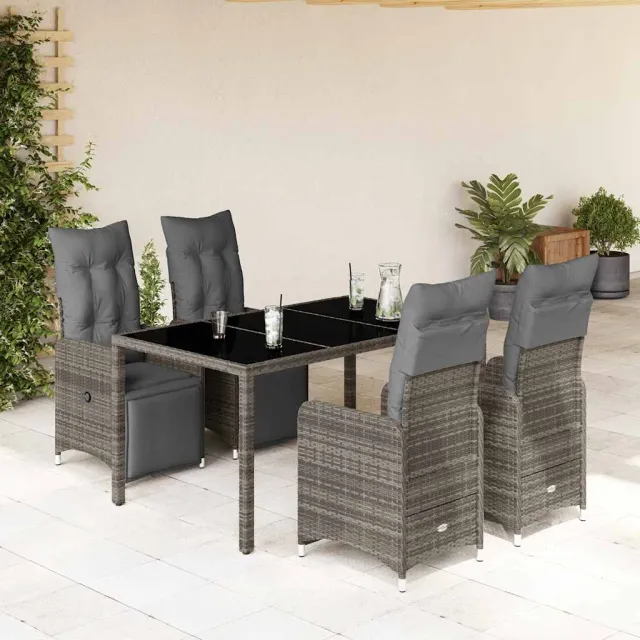 vidaXL 5-delige Bistroset met kussens poly rattan grijs, foto 2