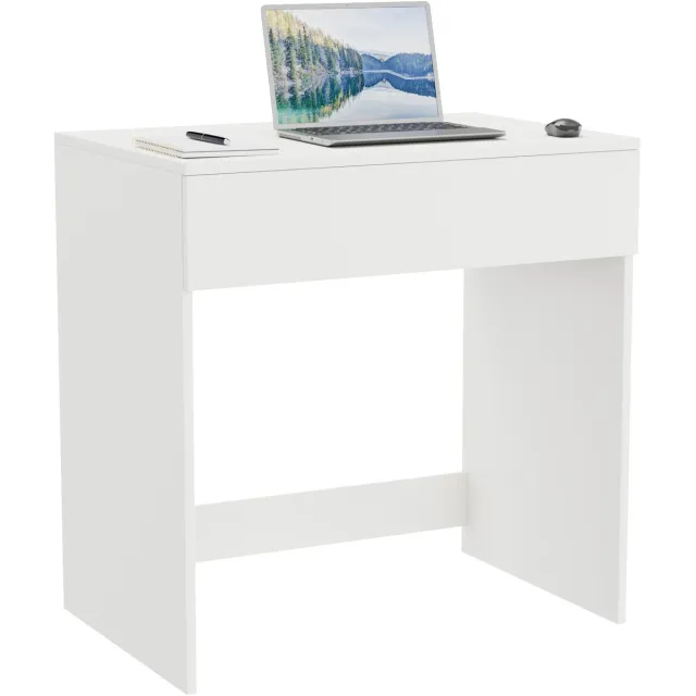 Unyqoos Stijlvolle en ruimtebesparende computertafel met lade voor thuis of kantoor wit