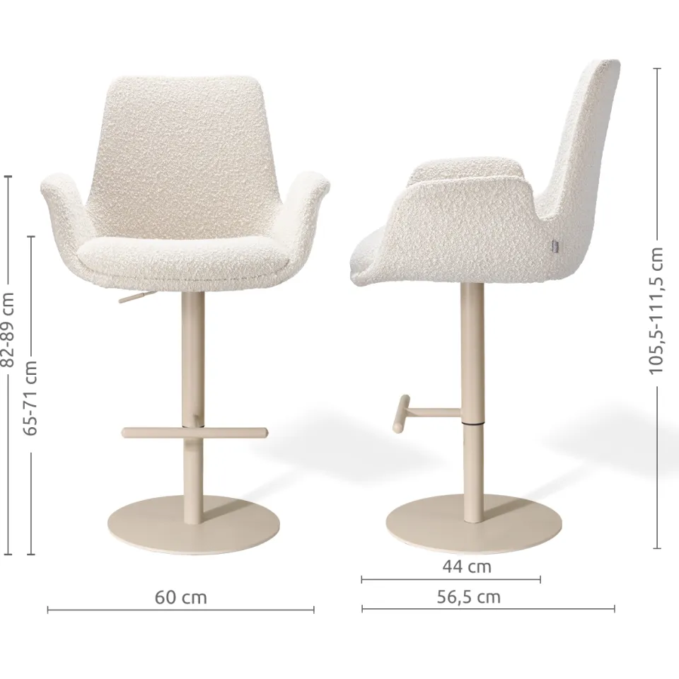 Nolon Niva-Eef draaibare tulp barkruk bouclé beige - verstelbaar - beige onderstel, foto 2