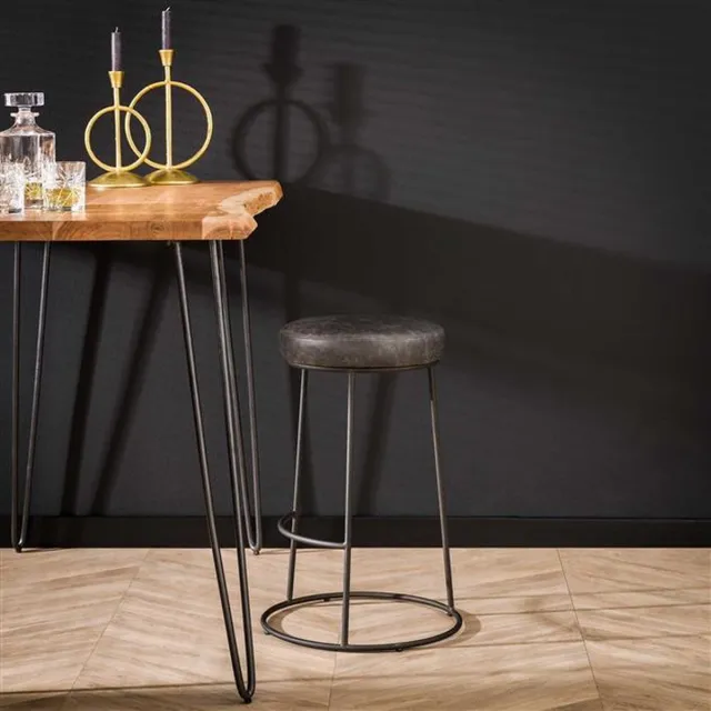 Dimehouse Set van 4 Industriële Ronde Krukken Grijs Dorian - Zithoogte 65 cm