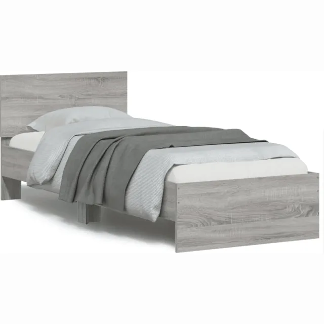 vidaXL Bedframe met hoofdbord en LED grijs sonoma eikenkleur 90x200 cm