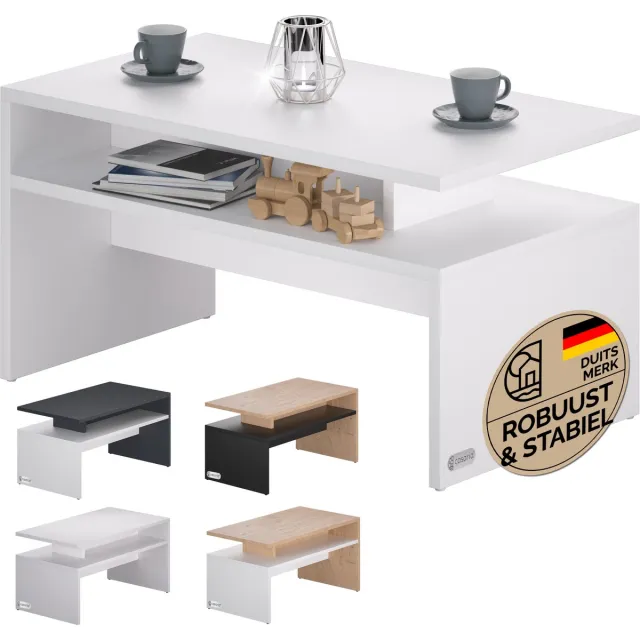 Casaria Salontafel – Opbergvak 95x55x50cm Krasbestendig - Wit