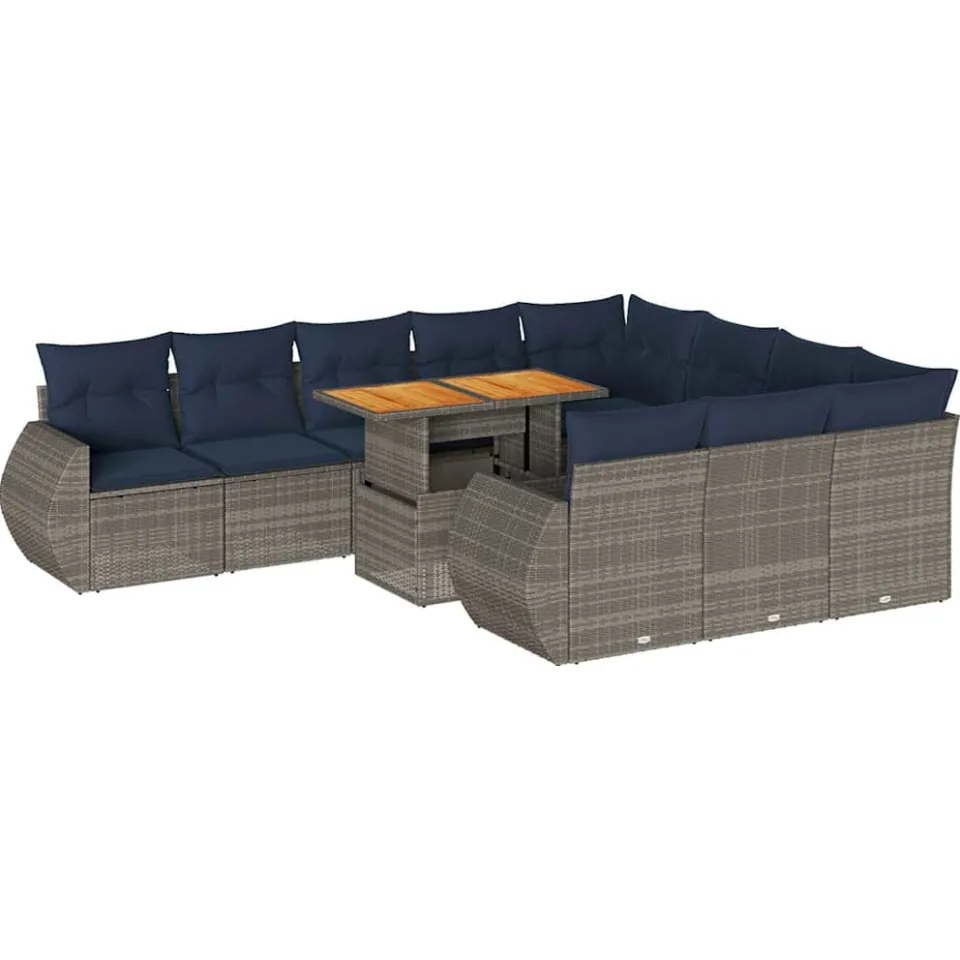 vidaXL 11-delige Loungeset met kussens poly rattan grijs, foto 3
