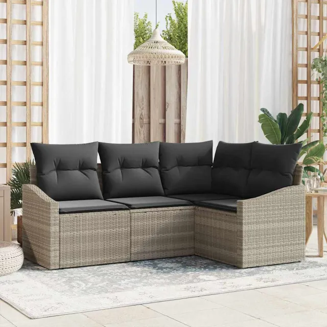 vidaXL Tuinbankenset 4 st Lichtgrijs poly rattan, foto 2