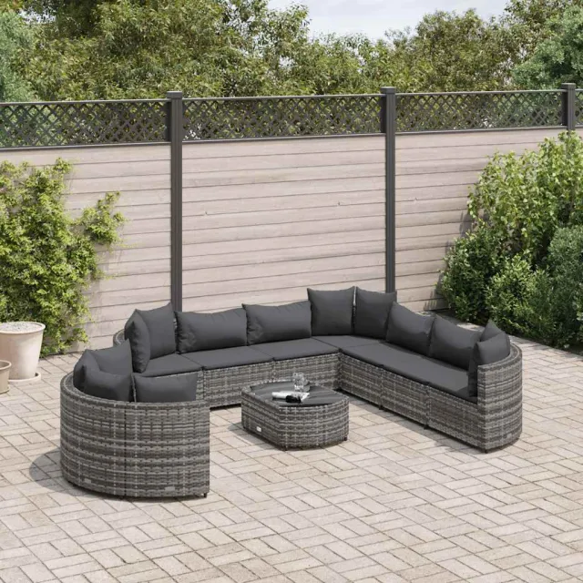 vidaXL 10-delige Loungeset met kussens poly rattan grijs, foto 2