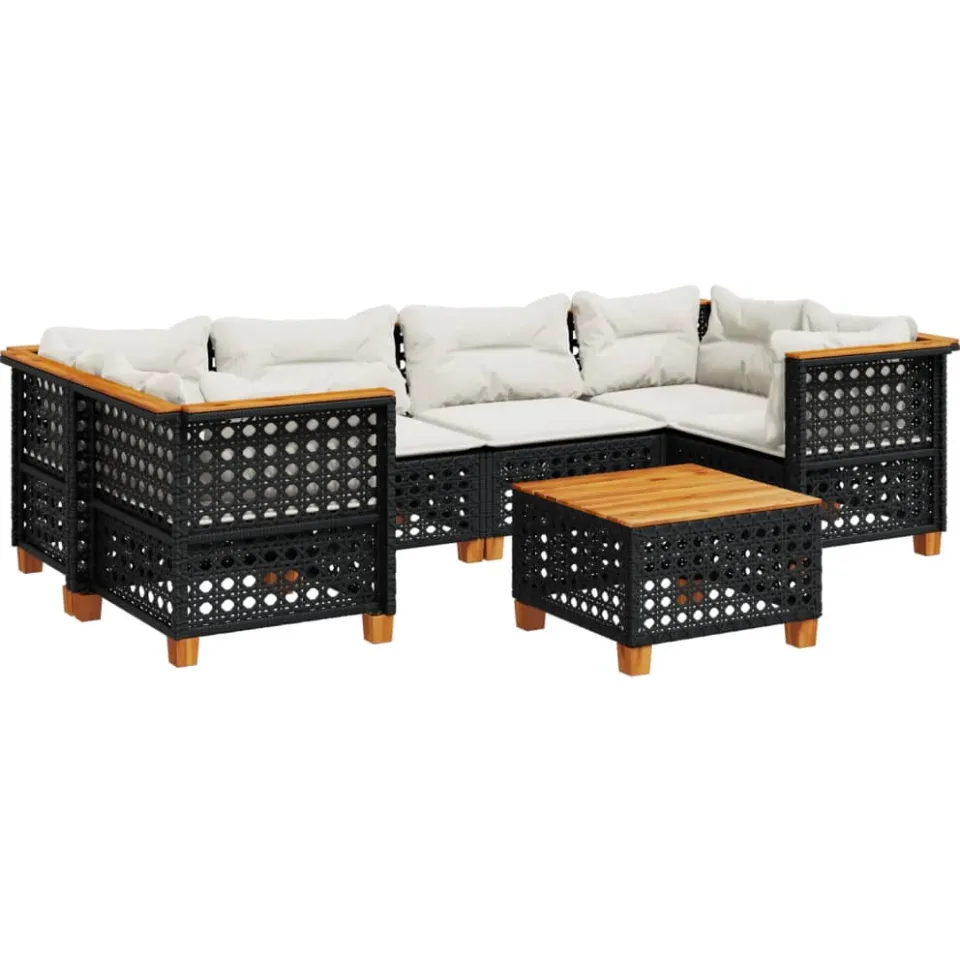 vidaXL 7-delige Loungeset met kussens poly rattan zwart
