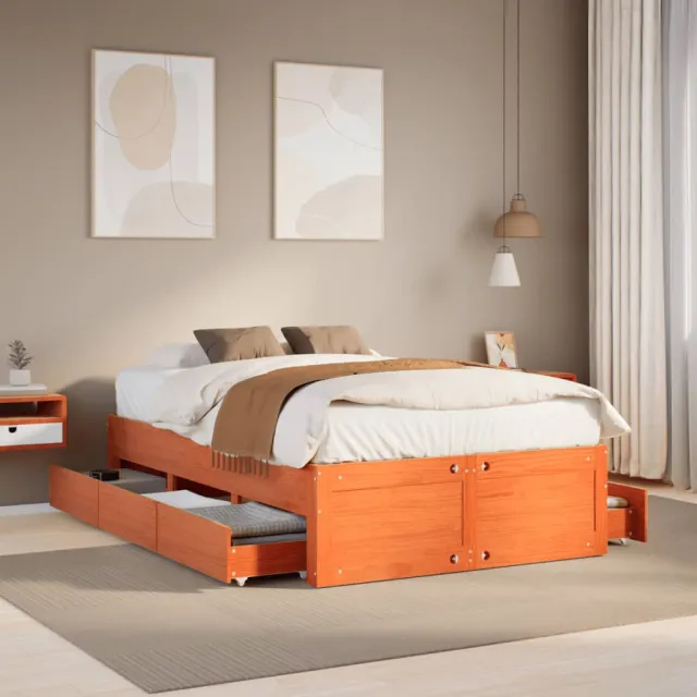 vidaXL Bedframe zonder matras met lades grenenhout wasbruin 120x200 cm