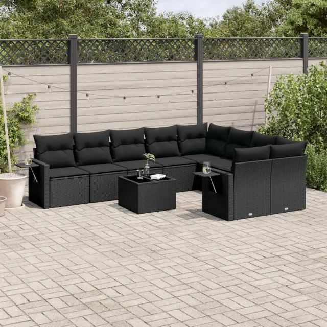 vidaXL 10-delige Loungeset met kussens poly rattan zwart, foto 2
