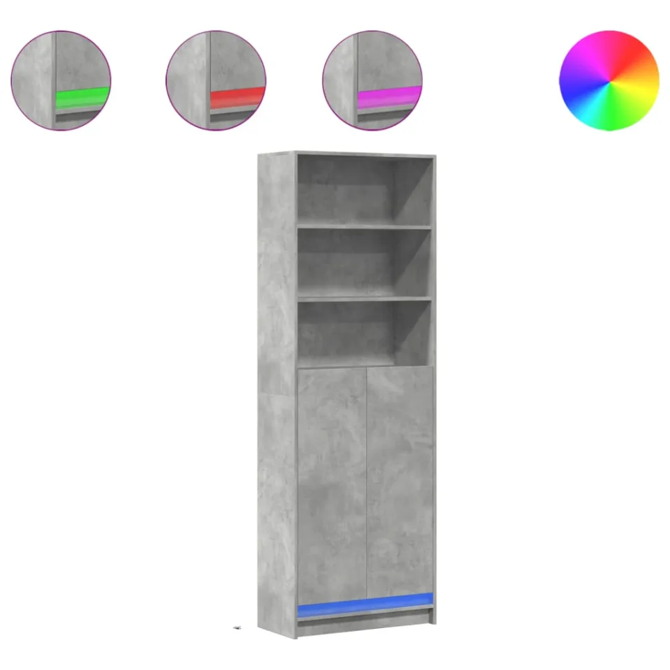vidaXL Hoge kast met LED 69x32,5x200 cm bewerkt hout betongrijs grijs, foto 3