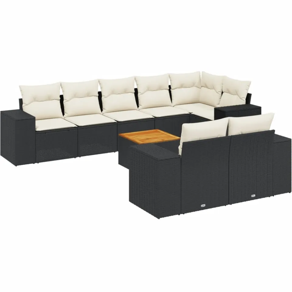 vidaXL 9-delige Loungeset met kussens poly rattan zwart