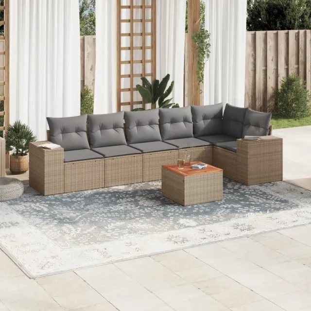 vidaXL 7-delige Loungeset met kussens poly rattan beige, foto 2