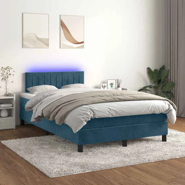 vidaXL Boxspring met matras en LED fluweel donkerblauw 120x200 cm blauw
