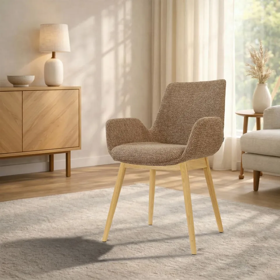 Nolon Nio-Eef eetkamerstoel bruin blend - houten onderstel, foto 2