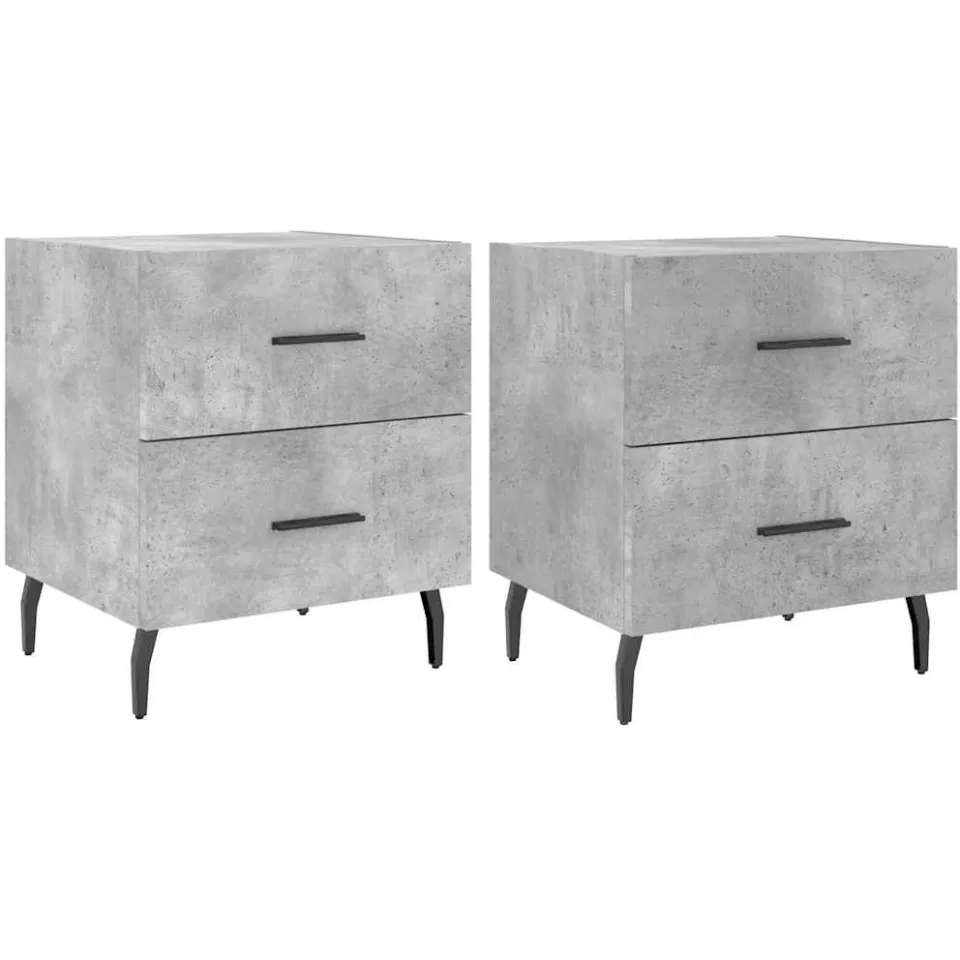 vidaXL Nachtkastjes 2 st 40x35x47,5 cm bewerkt hout betongrijs grijs