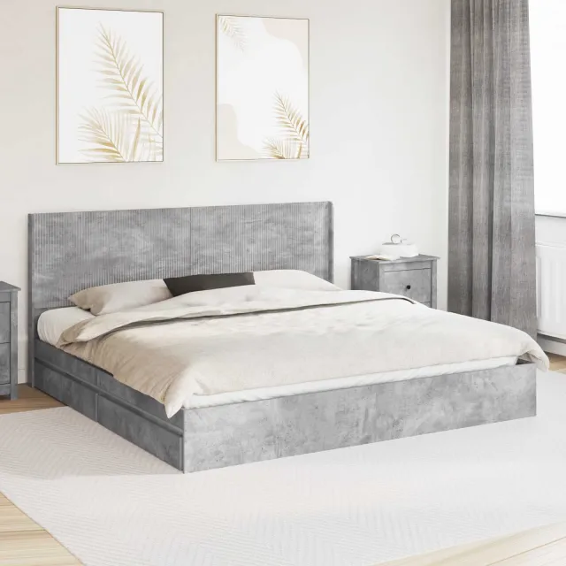 vidaXL Bedframe met opbergruimte en hoofdbord Betongrijs 200 x 200 cm