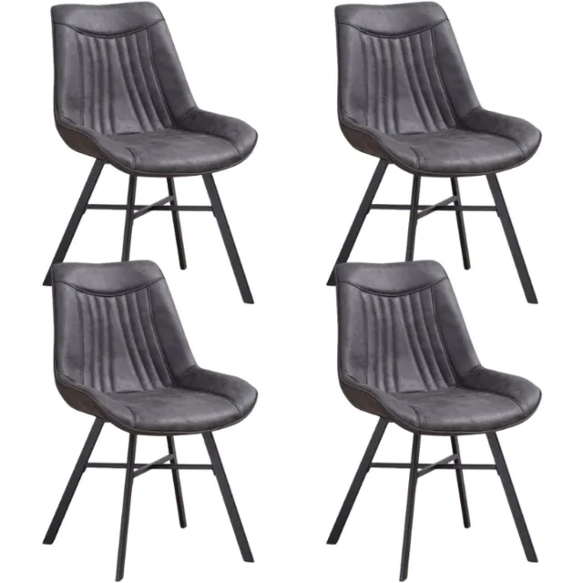 Dimehouse Set van 4 Eetkamerstoelen Jada Antraciet Eco-leer - Zonder Armleuningen - Ecoleer - Industrieel