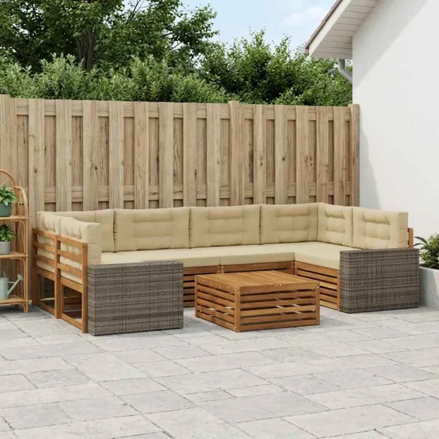 vidaXL Buiten bankenset 7 st 6-zits Natuurlijk en Beige
