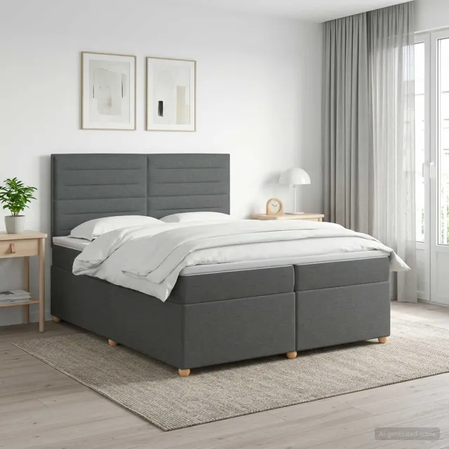 vidaXL Boxspringbed met matras Donkergrijs 200 x 200 cm Stof