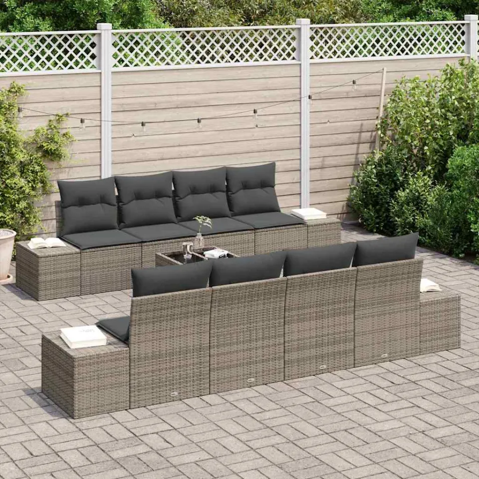 vidaXL Tuin Sofa Set 8 st Grijs poly rattan, foto 3