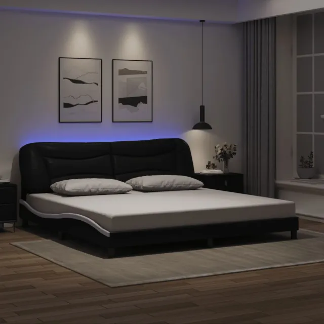 vidaXL Bedframe met LED zonder matras "Hvar" zwart en wit 200x200 cm