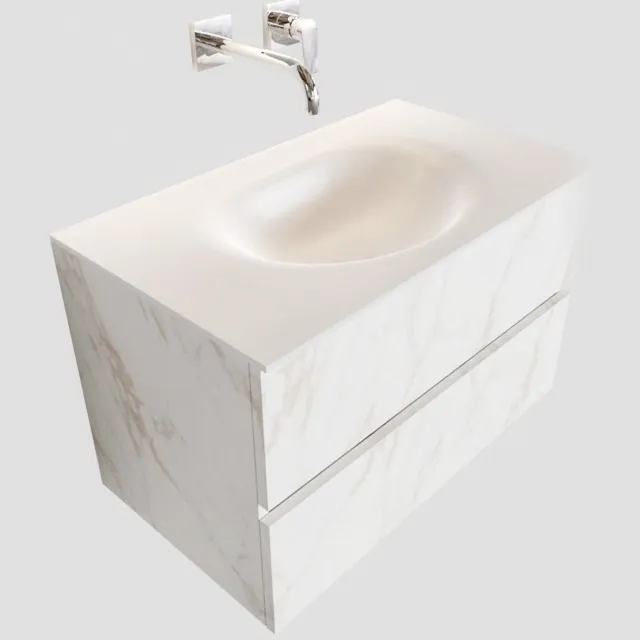 Boss & Wessing Badkamermeubel BWS Madrid Carrara Mat 80 cm Solid Surface Wastafel (0 kraangaten, 2 lades)