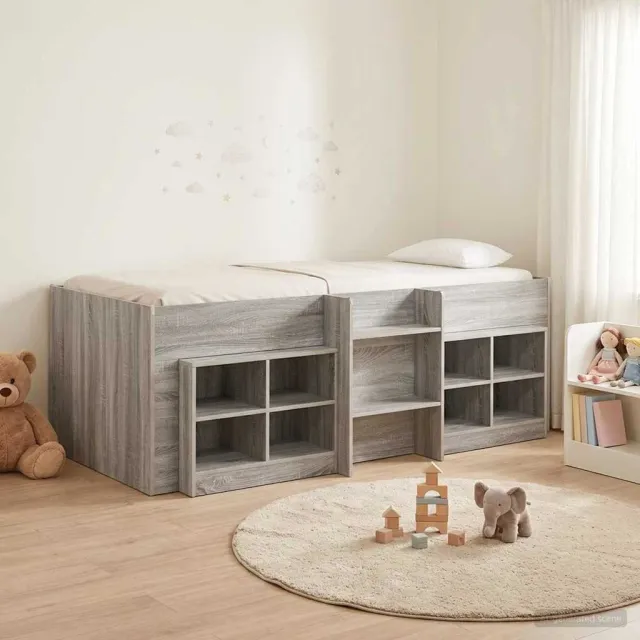 vidaXL Loft Bed Frame met Kast 3 st Grijs Sonoma Bewerkt hout