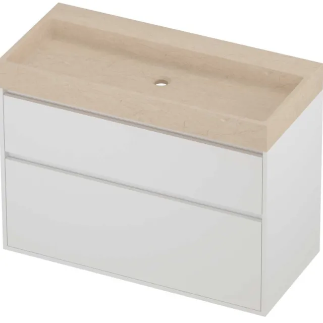 Proline Evoli Badmeubelset Hardsteen Loft 100x46x75 cm Sand Stone Mat White Mat Wit