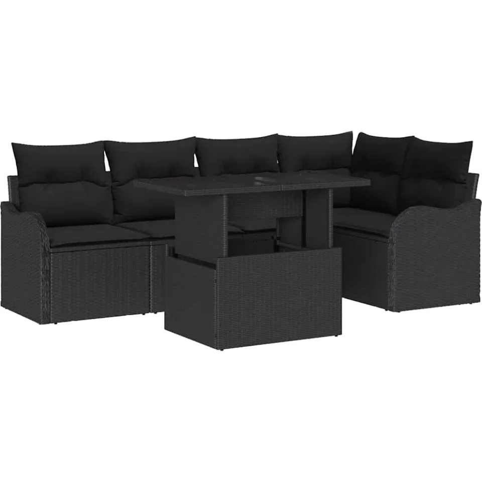 vidaXL Eetkamerset 6 st Zwart Poly riet, foto 4