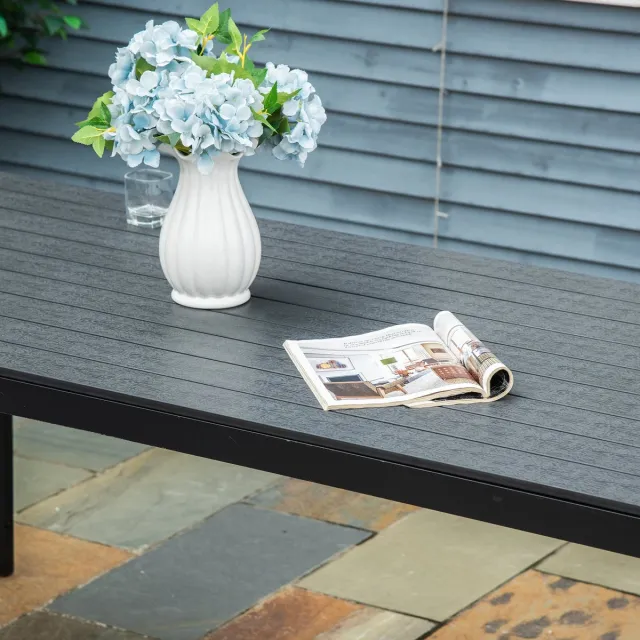 Wishdor Tuintafel - Weerbestendig - Modern - Voor Tuin En Terras - Aluminium En Hout-Kunststofcomposiet - Zwart - 190 x 84,5 x 72 cm