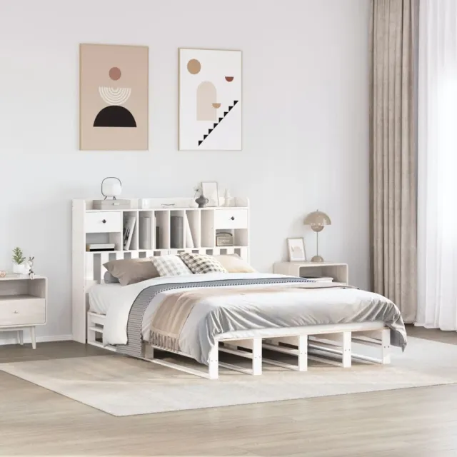 vidaXL Bed met boekenkast zonder matras grenenhout wit 160x200 cm