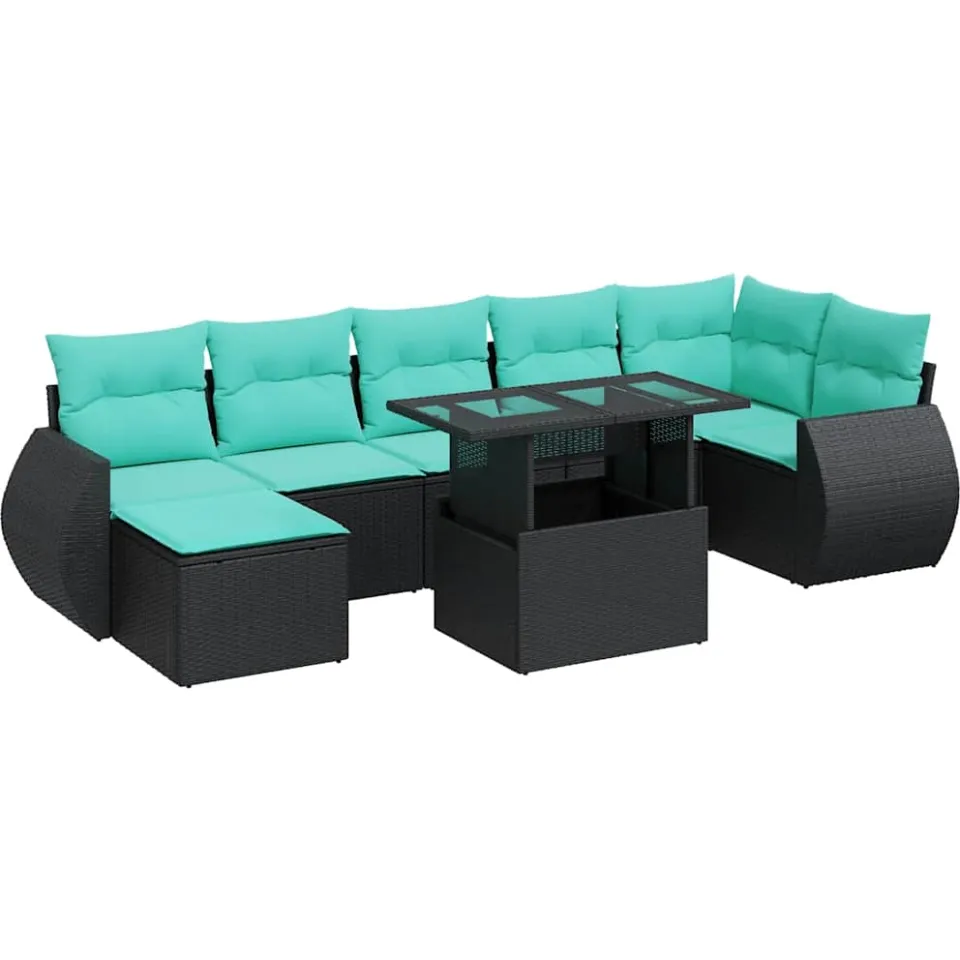vidaXL 8-delige Loungeset met kussens poly rattan acacia zwart, foto 3