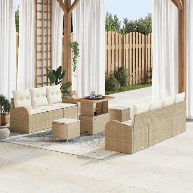 vidaXL Tuinbankenset 10 st Beige poly rattan
