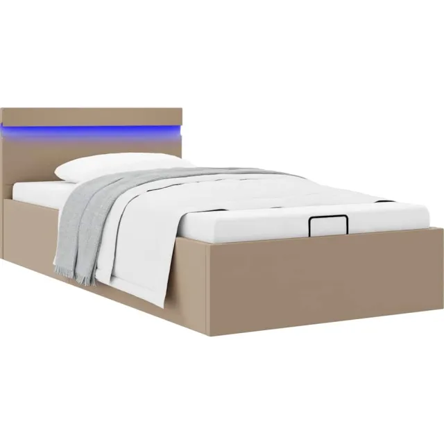 vidaXL Bedframe met opslag en LED kunstleer cappuccino 100x200 cm Bruin