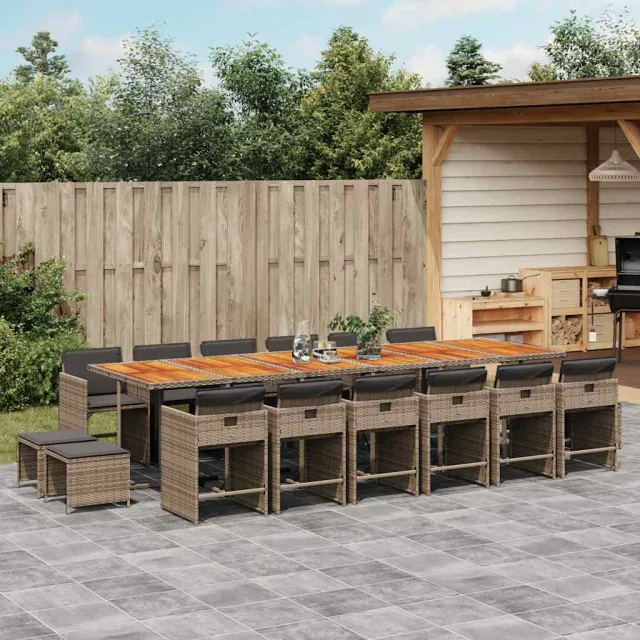 vidaXL 17-delige Tuinset met kussens poly rattan grijs