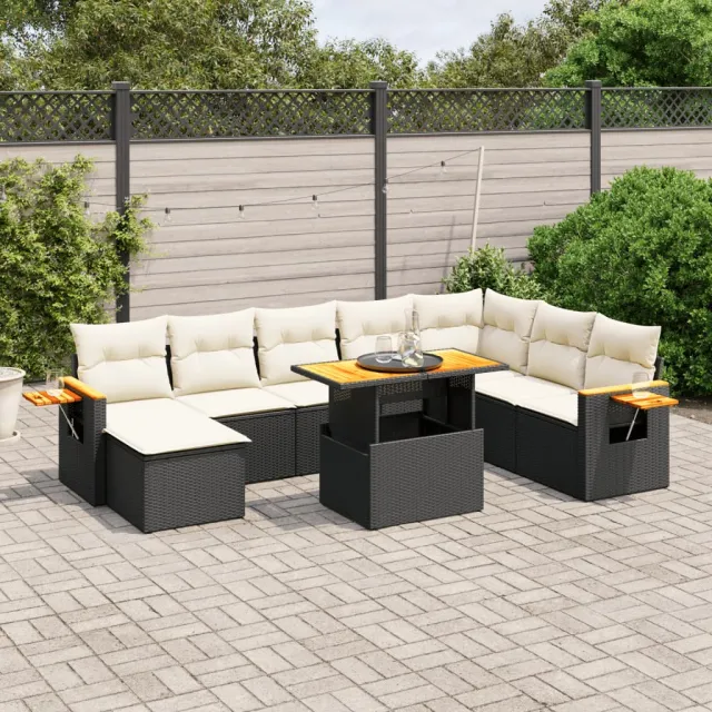 vidaXL 9-delige Loungeset met kussens poly rattan zwart, foto 2