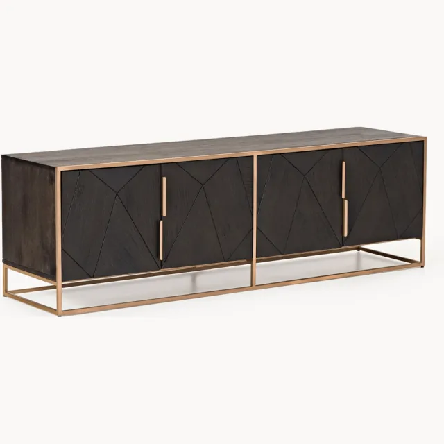 Westwing Collection Tv-meubel Harry van massief mangohout Goudkleurig