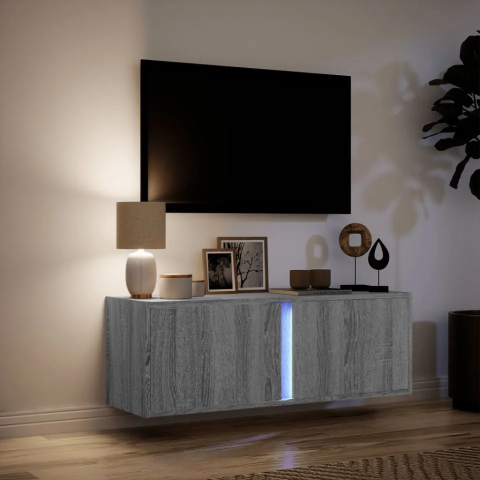 vidaXL Tv-wandmeubel met LED-verlichting 100x31x35 cm grijs sonoma, foto 4