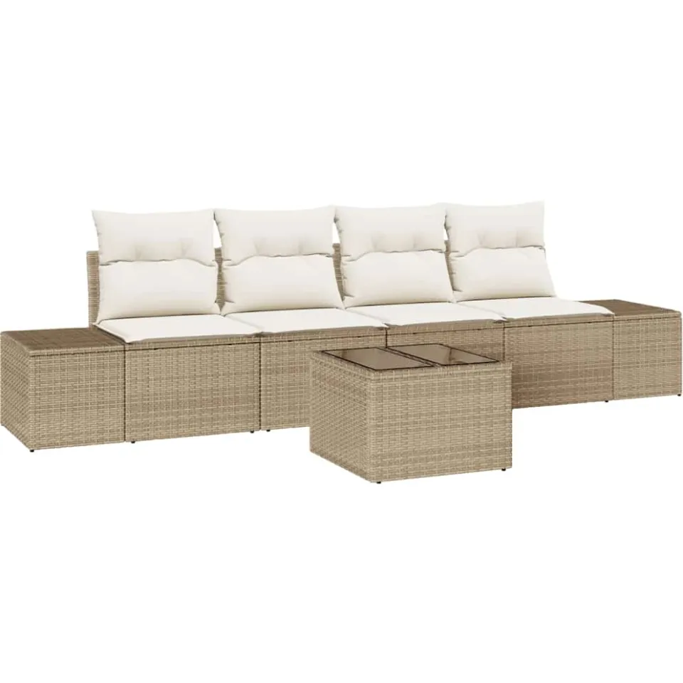 vidaXL Tuin Sofa Set 5 st Beige en Crème poly rattan