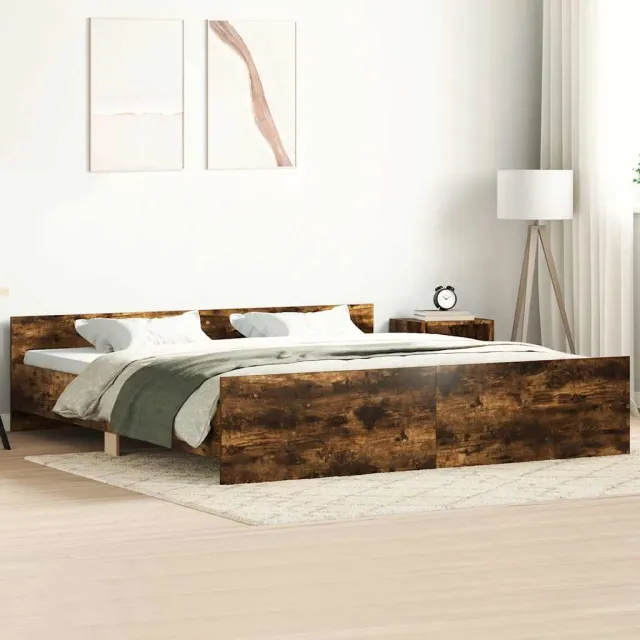 vidaXL Bedframe met hoofd- en voeteneinde gerookt eiken 200x200 cm Bruin