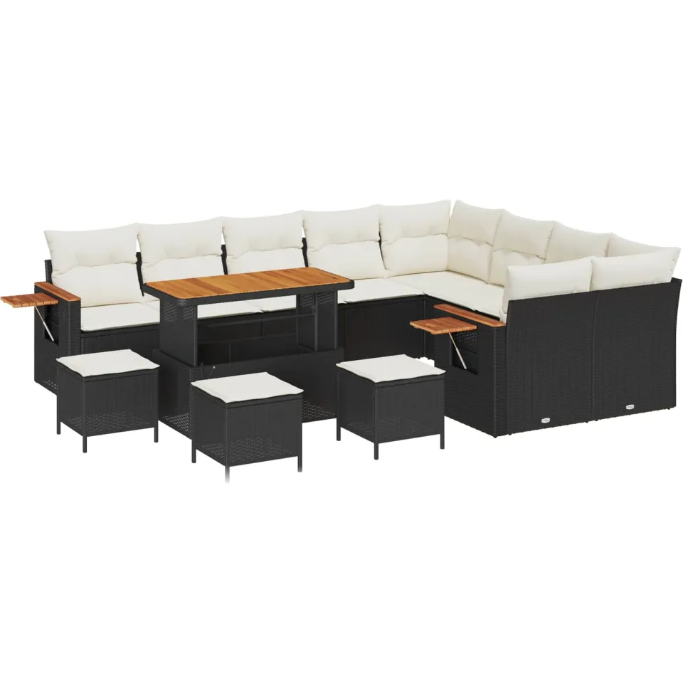 vidaXL Tuinbankenset 13 st Zwart poly rattan, foto 3
