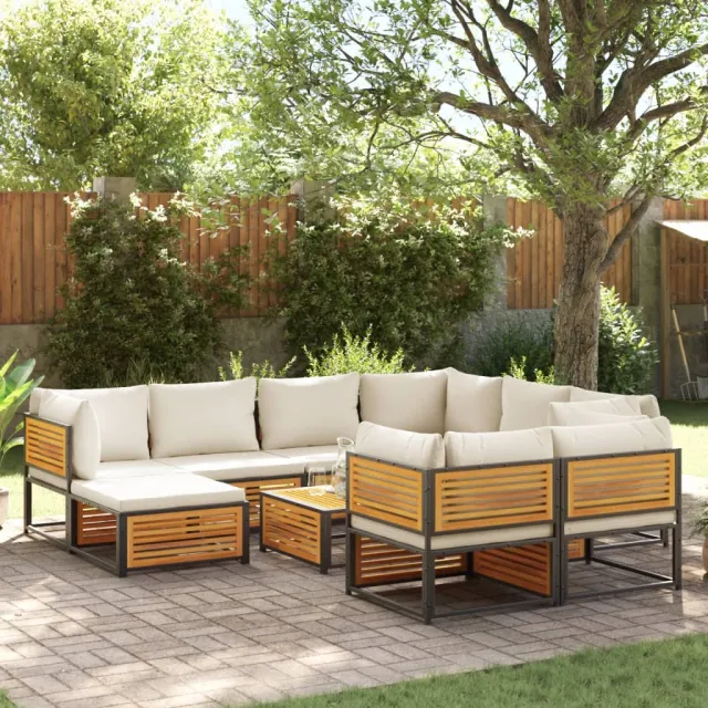 vidaXL 10-delige Loungeset met kussens massief acaciahout bruin, foto 2