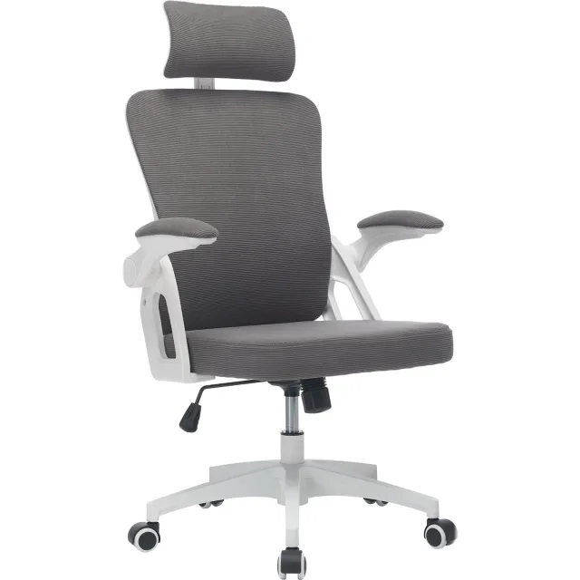Mulder Living Bureaustoel - Ergonomische Bureaustoel - Bureaustoel met netbespanning - Computerstoel - Ontspanningsstoel - Met verstelbare lendensteun - In hoogte verstelbaar - Met rugleuning - Met hoofdsteun - Zacht en comfortabel - Grijs