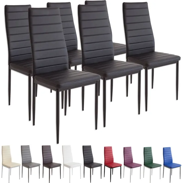 Albatros International MILANO Eetkamerstoelen in Set van 6, Zwart - Gestoffeerde stoel met kunstleer bekleding - Modern stijlvol design aan de eettafel - Keukenstoel of eetkamerstoel met hoog draagvermogen tot 110kg