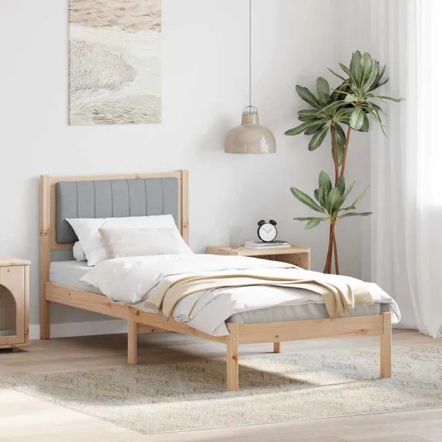 vidaXL Bedframe met Gevoerd Hoofdgedeelte Lichtgrijs 75 x 190 cm Bruin